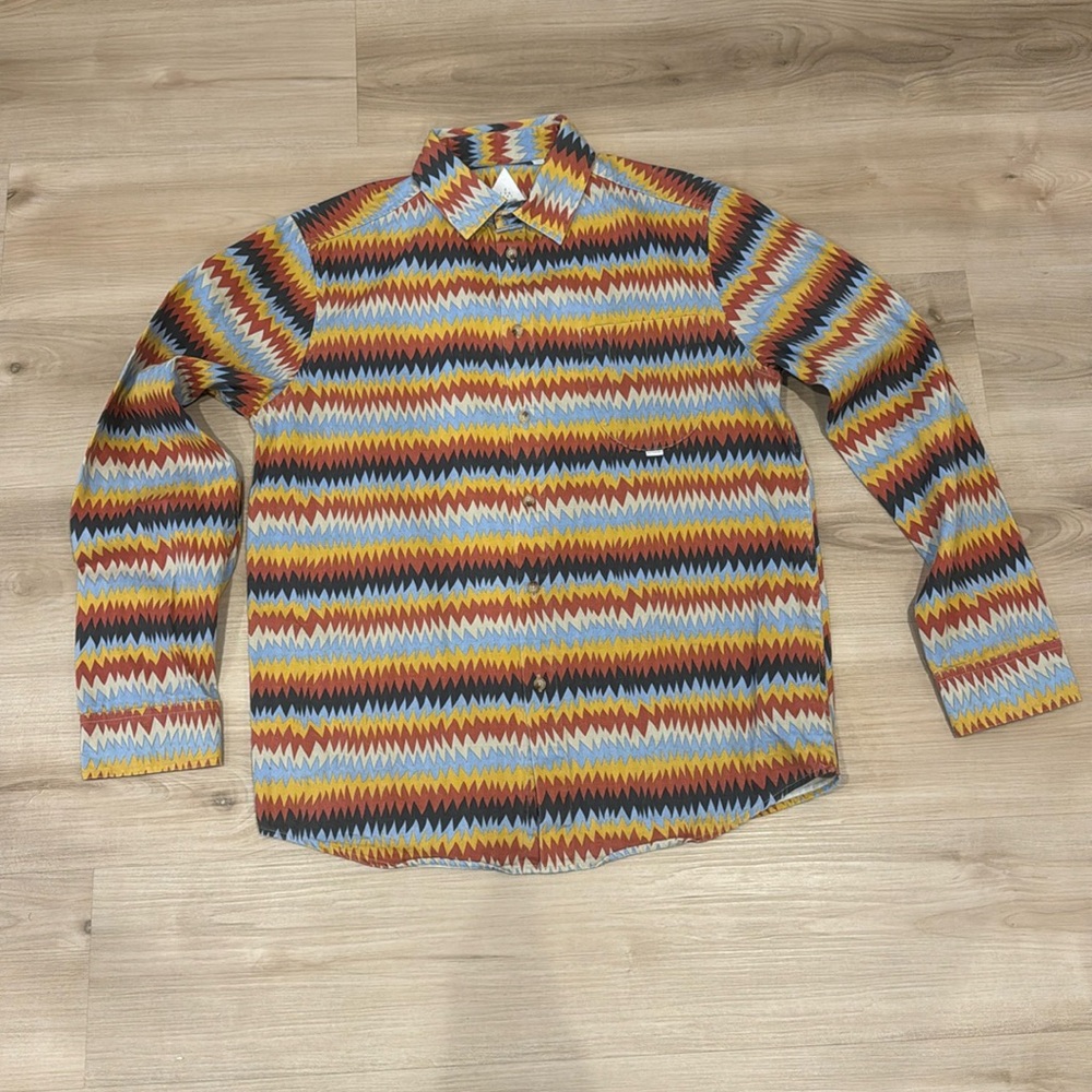 Altamont Men’s Medium Long Sleeve button shirt in geometric multicolour print